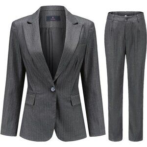 Women's Business Striped Suit Set 2 Piece Office Business Suits Blazer and Pants